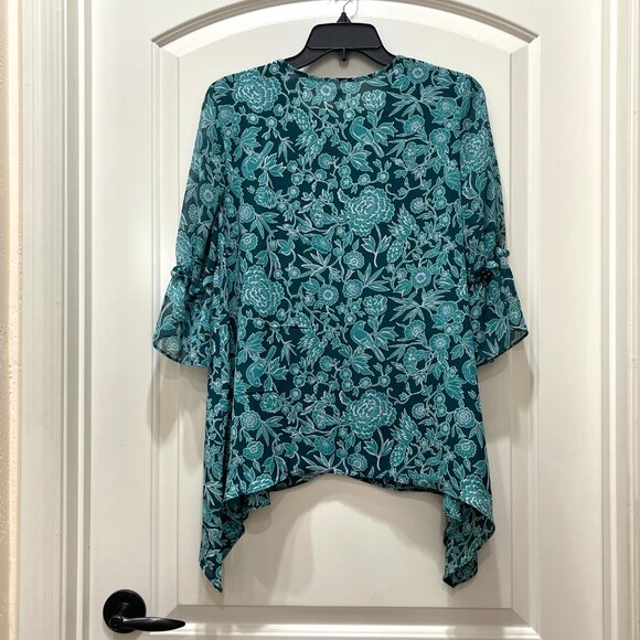 Lauren Conrad Blouse Top Medium Teal Blue Green Floral - Picture 6 of 9
